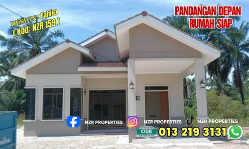 Pandangan depan rumah siap Design Fahira NZR159 di Rawang, Selangor.