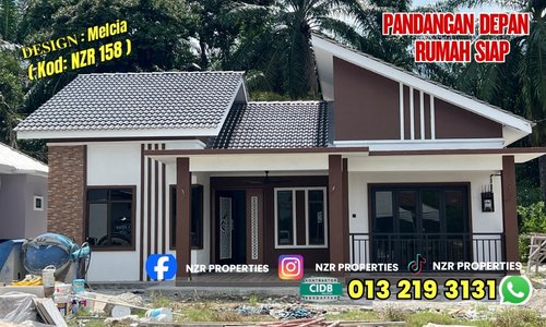 Pandangan depan rumah siap Design Melcia NZR158 di Jenjarom, Selangor.