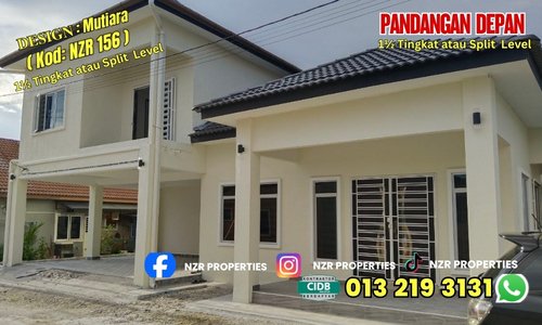 Pandangan depan rumah siap Design Mutiara NZR156 di Kapar, Selangor.