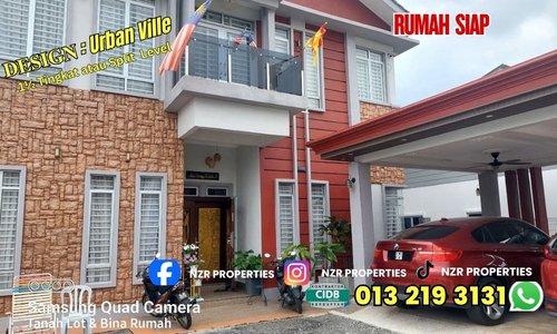 Pandangan depan rumah siap Design Urban Ville NZR313 di Bandar Puncak Alam.