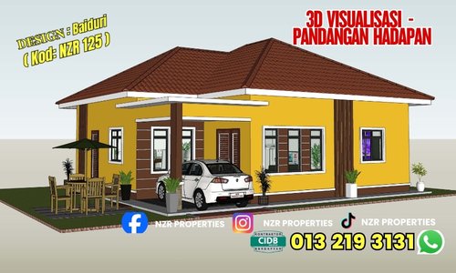 Visualisasi 3D pandangan hadapan Design Baiduri NZR125 sebelum pembinaan rumah