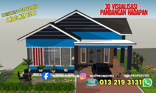 Visualisasi 3D pandangan hadapan Design Cassandra NZR139 sebelum pembinaan.