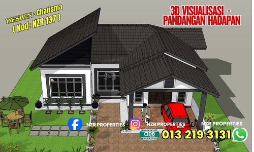 Visualisasi 3D pandangan hadapan Design Charisma NZR137 sebelum pembinaan.