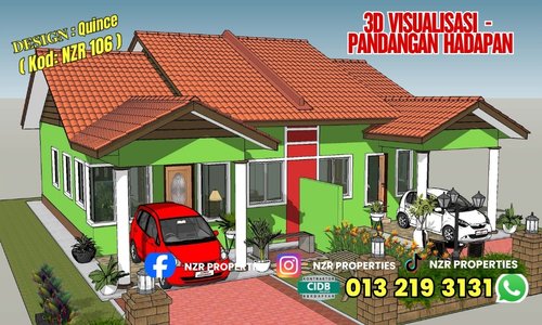 Visualisasi 3D pandangan hadapan Design Quince NZR106 sebelum pembinaan.