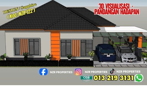 Visualisasi 3D pandangan hadapan rumah Design Sapphire sebelum pembinaan.