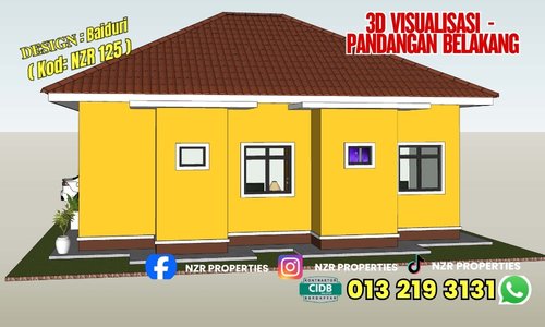 Visualisasi 3D pandangan belakang rumah Design Baiduri NZR125.