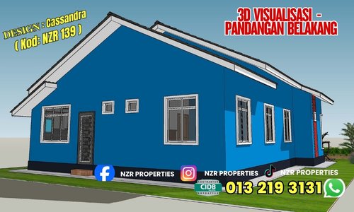 Visualisasi 3D pandangan belakang rumah Design Cassandra NZR139.