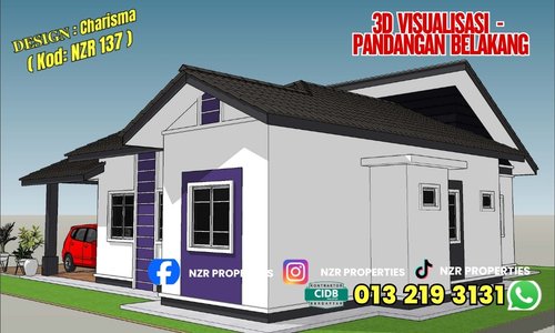 Visualisasi 3D pandangan belakang rumah Design Charisma NZR137.