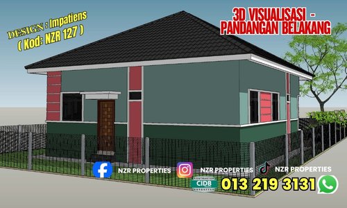 Visualisasi 3D pandangan belakang rumah Design Impatiens NZR127.