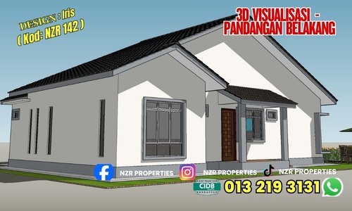 Visualisasi 3D pandangan belakang rumah Design Iris NZR142.