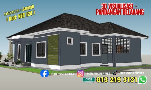 Visualisasi 3D pandangan belakang rumah Design Jannah NZR124.