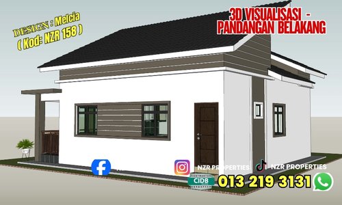 Visualisasi 3D pandangan belakang rumah Design Melcia NZR158.