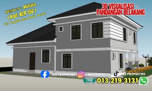 3D visualisasi pandangan belakang rumah Design Mutiara NZR156.