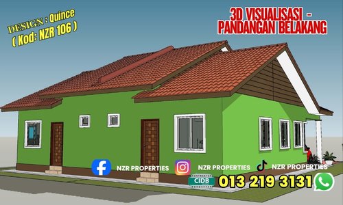 Visualisasi 3D pandangan belakang rumah Design Quince NZR106.