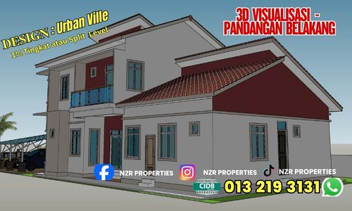 3D visualisasi pandangan belakang rumah Design Urban Ville NZR313.