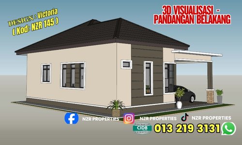 Visualisasi 3D pandangan belakang rumah Design Victoria NZR145.