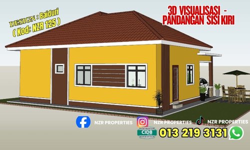 Visualisasi 3D pandangan sisi kiri rumah Design Baiduri NZR125.