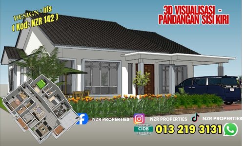 Visualisasi 3D pandangan sisi kiri bersama pelan susun atur Design Iris NZR142.