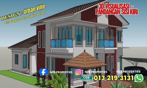 3D visualisasi pandangan sisi kiri Design Urban Ville NZR313.