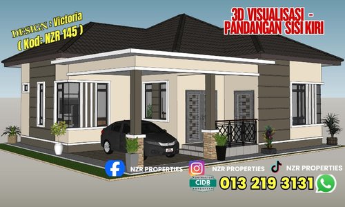 Visualisasi 3D pandangan sisi kiri rumah Design Victoria NZR145.