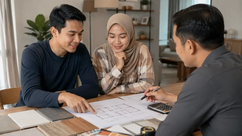 Pemilik rumah merancang bajet renovasi bersama kontraktor