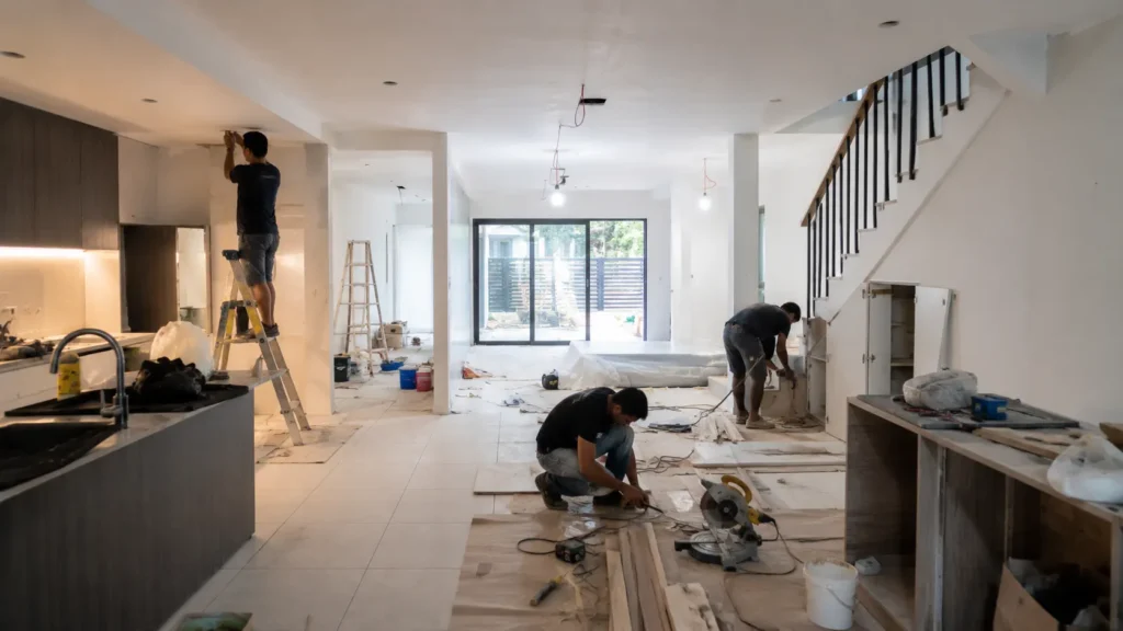 Rumah moden Malaysia sedang menjalani kerja renovasi dalaman lepas setuju dengan kos renovate rumah dari kami