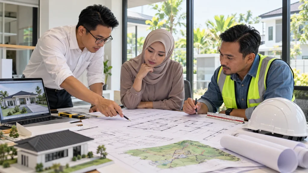 Perlu arkitek untuk bina rumah: pasukan profesional menyemak pelan seni bina, tapak dan struktur kediaman.